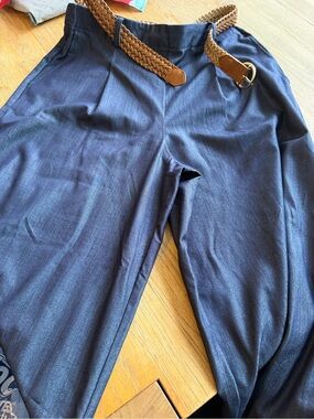 Zara High-Waist wide pants with Braided Tan Belt